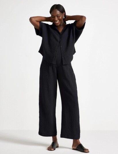 Lindex Mom Straight Crinkled Trousers Black S