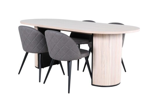 Venture Design Bianca & Velvet spisegruppe Grå/natur 4 stoler & bord 200 x 90 cm