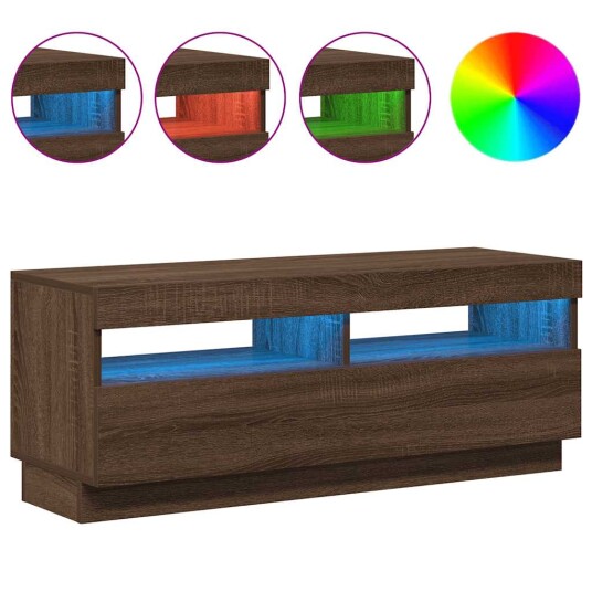 vidaXL TV-benk med LED-lys brun eik 100x35x40 cm