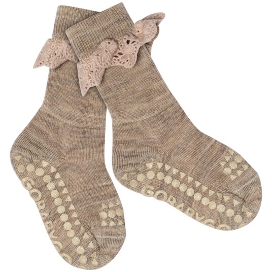 Gobabygo Sand Non Slip Strømper I Merino Ull Lace 17 19