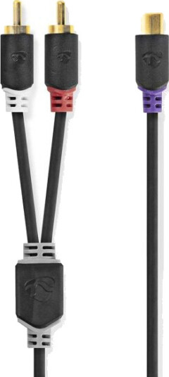 Nedis Stereo lydkabel | 2x RCA Han | RCA Hunn | Gull belagt | 0.20 m | Rund | Antrasitt | Boks