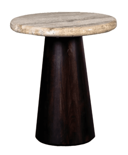 Trend Collection Utah Sofabord Travertin Ø45 x H50 cm – Valnøttfarget Base