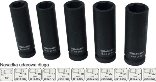 Adler Tools Kraftpipe 1/2", Sekskant, Lang 18 mm