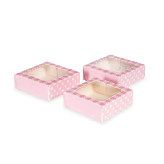 Små Firkantede Gaveesker  Rosa Gingham  Pk/3 