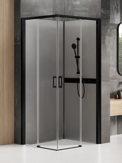 PRIME Dusjkabinett | Fire glassvegger + Doble skyvedører | Sort Matt - 90x90x200