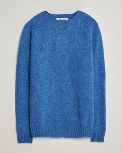 Harley Of Scotland Brushed Supersoft Lambswool Crewneck Cobalt