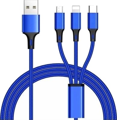 Usb-Kabel Premiumcord Usb-A Til Usb-C + Microusb + Lightning 1,2 M Blå Ku31pow01