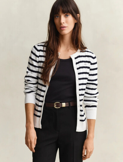 GANT Stretch Cotton Cable Stripe Cardi   White   S