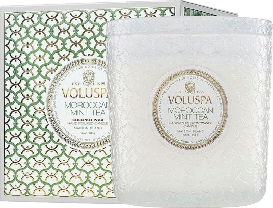 Voluspa Moroccan Mint Tea Boxed Luxe Jar Candle 80H Hvit