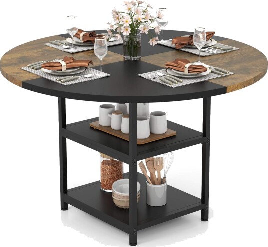 Rundt spisebord 120 cm – Plass til 4–6 personer tofarget oppbevaringshyller