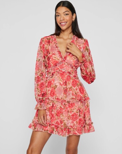 Vila Viemsa L/S Short Dress/Dc/Ka   Red   34