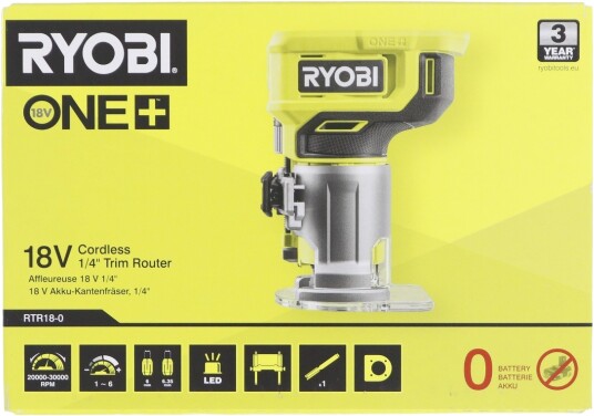 Ryobi 18V RTR18-0 Batteridrevet Overfræser med 30000 rpm Ryobi 18V RTR18-0 Batteridrevet Overfræser med 30000 rpm