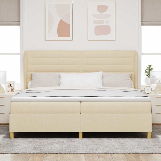 Box Spring seng med madrass Krem 200x200 cm Stoff