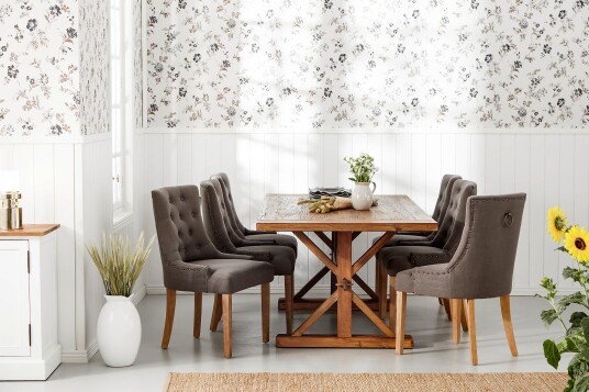 Bloomington Forlengningsbar Spisegruppe Yorkshire 200cm m 6 Ophelia Stol Natur|Grå