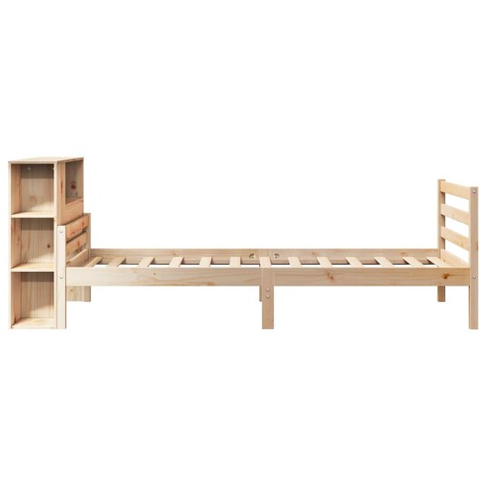 Seng med bokhylle uten madrass 100x200 cm heltre furu 8721158610065