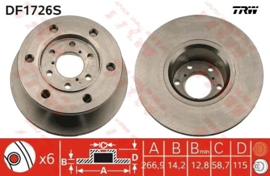 Bremseskive TRW DF1726S Bremseskive TRW DF1726S
