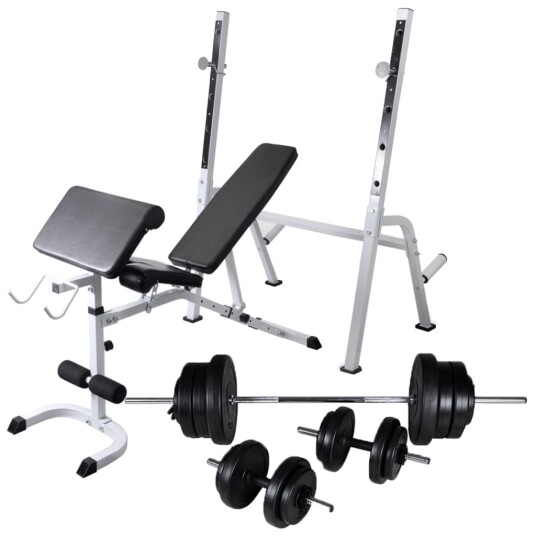 Treningsbenk med vektstativ vektstang og manualsett 60,5kg Treningsbenk med vektstativ vektstang og manualsett 60,5kg