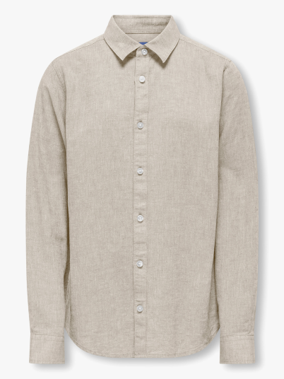 Only & Sons Jr Caiden Life Long Sleeve Solid Linen Shirt Beige 152
