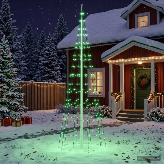 vidaXL Juletrebelysning med spyd og flaggstang 300 cm 390 LED-lys RGB