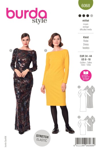 Burda 6068 - Kjole EUR: 34-44, US: 8-18