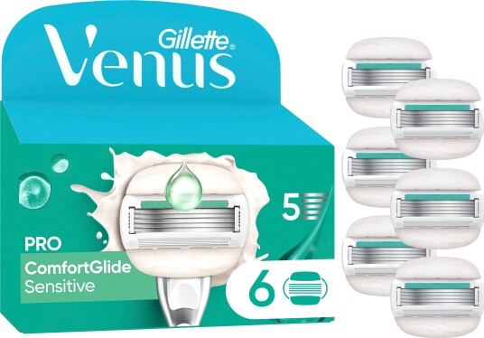 Venus Gillette Venus Pro ComfortGlide Sensitive Barberblader Green/White 6 stk Venus Gillette Venus Pro ComfortGlide Sensitive Barberblader Green/White 6 stk
