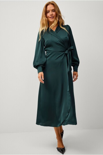 Vila Omslagskjole viEnna Ravenna L/S Ankle Wrap Dress Blå Vila Omslagskjole viEnna Ravenna L/S Ankle Wrap Dress Blå