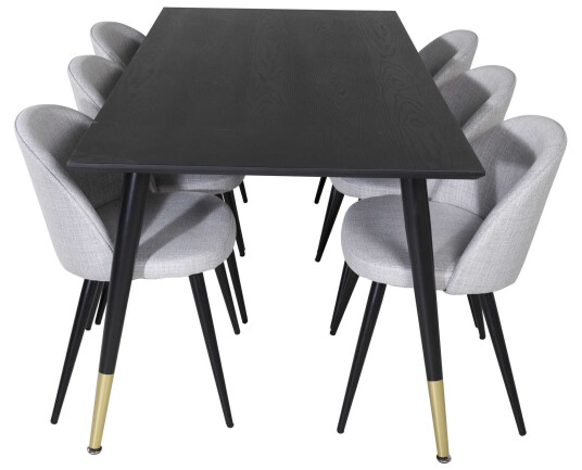 Venture Design Dipp & Velvet spisegruppe Svart/grå 6 st stoler & bord 180 x 90 cm