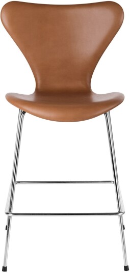 Fritz Hansen - 3187 Sjuan Helklädd Läder Grace Walnut Barstoler Arne Jacobsen Brun Lær/metall/tre