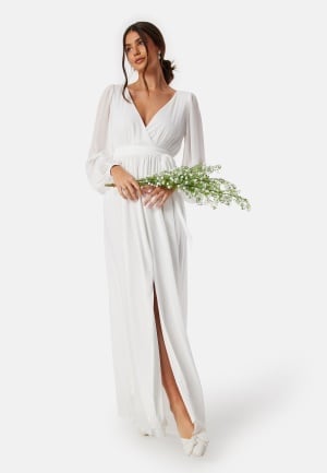 Goddiva Long Sleeve Chiffon Maxi Dress White S XL (UK16)