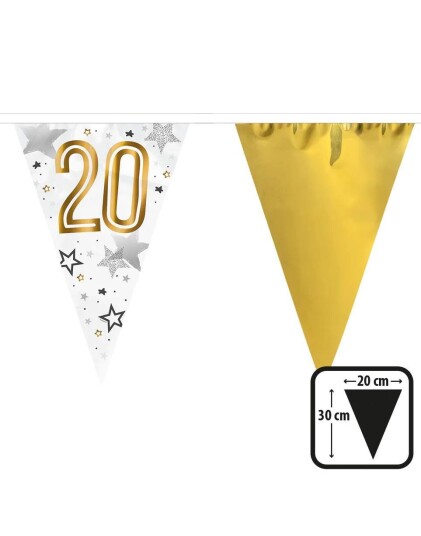 20 års Feiring Hvit og Gullfarget Banner 6 Meter