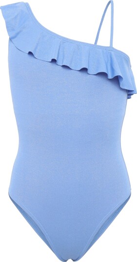 Mango Asymmetric Ruffle Swimsuit Blue 9 10