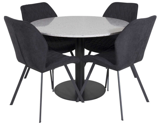 Venture Design Razzia & Gemma spisegruppe Grå/svart 4 st stoler & bord 106 cm