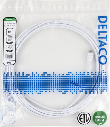 DELTACO Nettverkskabel Cat6 U/UTP AWG28 LSZH 5,0 m Hvit