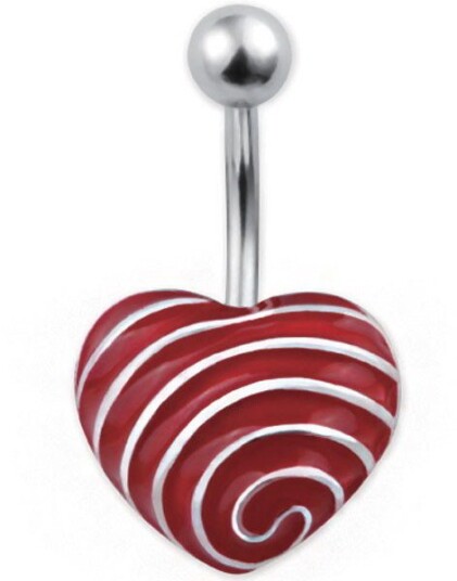 Heart With Silver Stripes Navlepiercing Rød