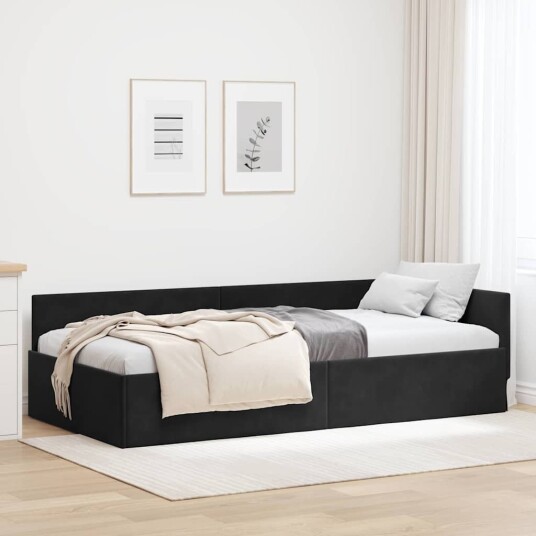 Hjørnesengramme Svart 90 x 190 cm Fløyel og konstruert tre Hjørnesengramme Svart 90 x 190 cm Fløyel og konstruert tre