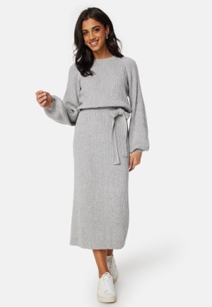 BUBBLEROOM Round Neck Rib Knitted Midi Dress Grey melange XS