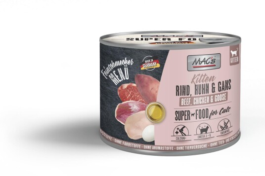 Mac'S Super Food For Kittens Gourmet Storfe Kylling Og Gås 6X200G Våtfôr