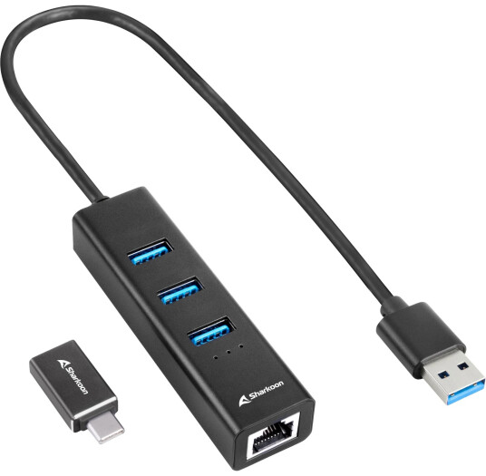 Sharkoon dokkingstasjon med Ethernet og 3 x USB A Svart Sharkoon dokkingstasjon med Ethernet og 3 x USB A Svart