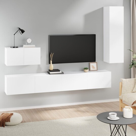 vidaXL TV-skapsett 4 deler hvit konstruert tre vidaXL TV-skapsett 4 deler hvit konstruert tre