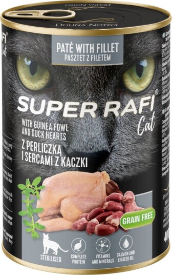 Rafi Super Sterilised Cat Våtfôr Perlehøns & Andehjerter 12x400g Rafi Super Sterilised Cat Våtfôr Perlehøns & Andehjerter 12x400g
