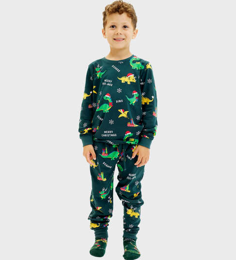 Happy Seasons Dino Christmas Pyjamas Kids - Green - 80-92