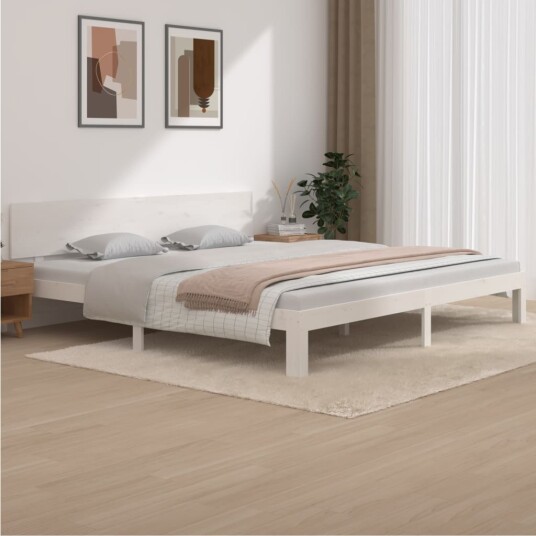 vidaXL Sengeramme hvit heltre furu 200x200 cm