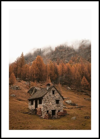 Autumn Mountain Cabin Plakat Plakat / 21x30cm