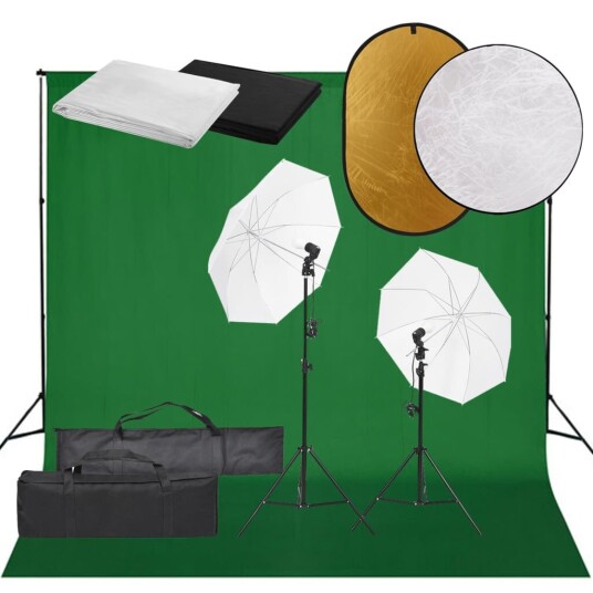 vidaXL Fotostudiosett med lyssett, bakgrunn og reflektor