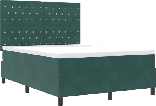  Box Spring Seng med Madrass Mørkegrønn 140x200 cm Fløyel