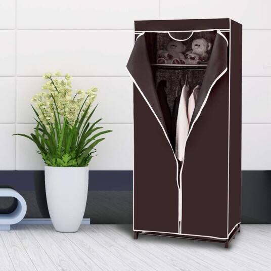 Cwy Garderobe tekstil skap garderobe tekstil skap med klesstang 75x50x170cm