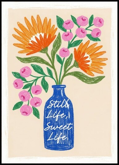 Orange Flowers in Blue Vase Plakat Plakat / 30x40cm