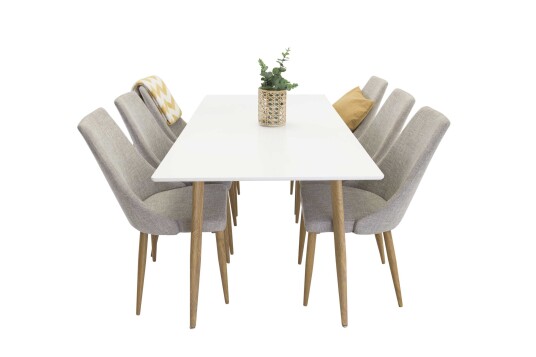 Venture Design Polar & Leone spisegruppe Hvit/grå 6 st stoler & bord 180 x 90 cm