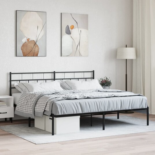vidaXL Sengeramme i metall med sengegavl svart 200x200 cm 8721012188679