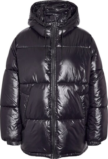 NOISY MAY Nmallie Shiny Hood Long Jacket   BLACK   M